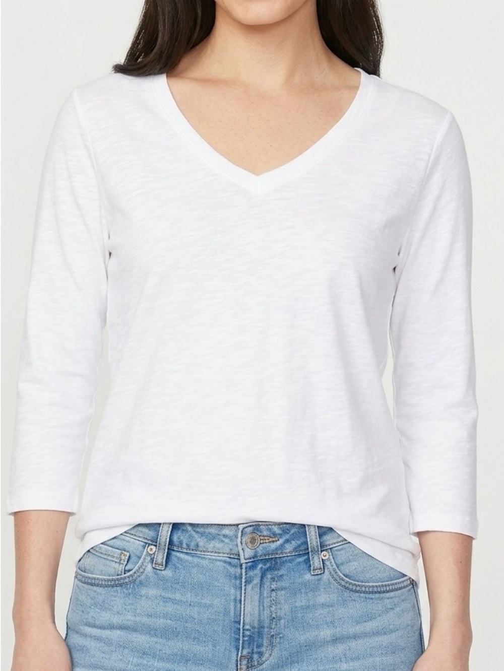 Kirkland Signature White V-Neck 3/4 Sleeve Slub Tee Size Large NWT
